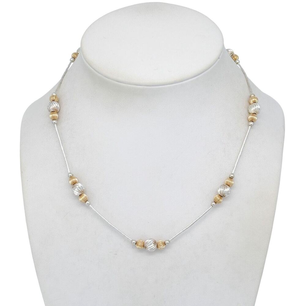 Vintage Sterling Silver 925 Gold-Tone Beaded Necklace 16"